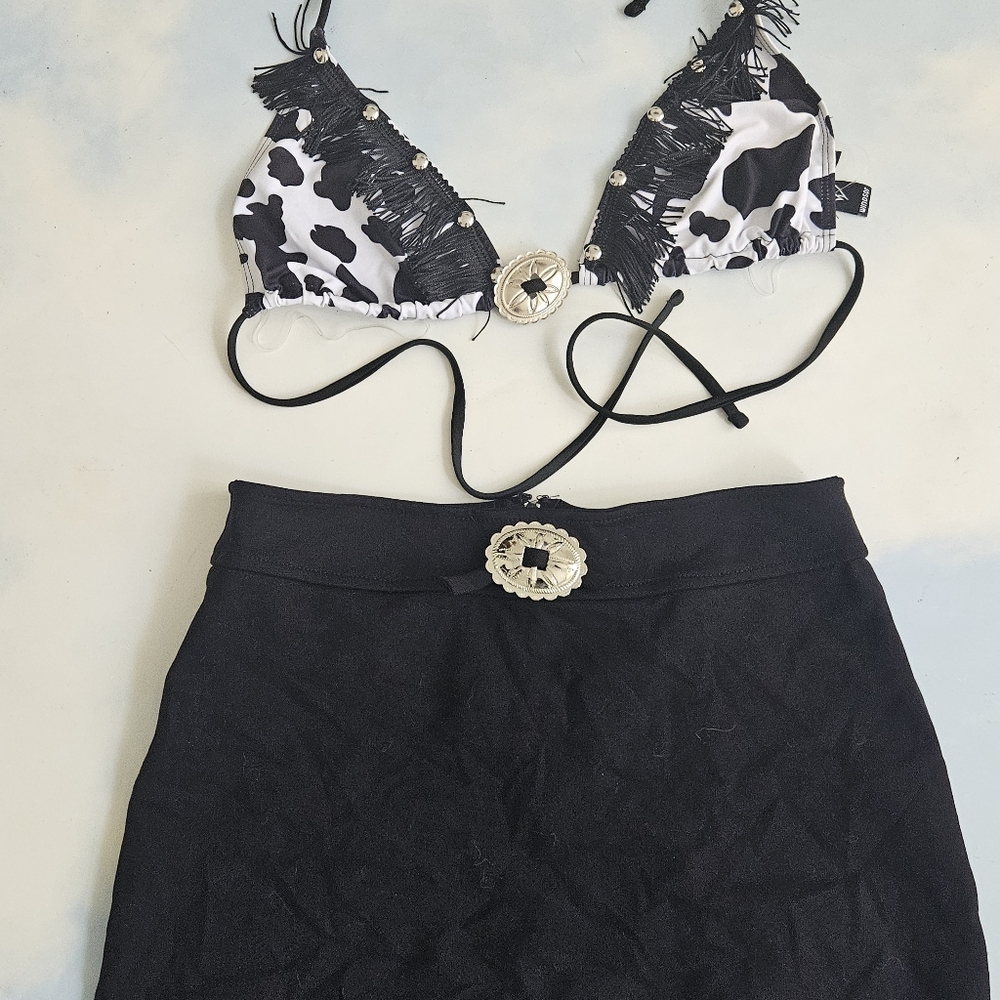 Black Fringe Skirt Cowgirl Set Halloween Costume Set Nashville - Picture 3 of 11